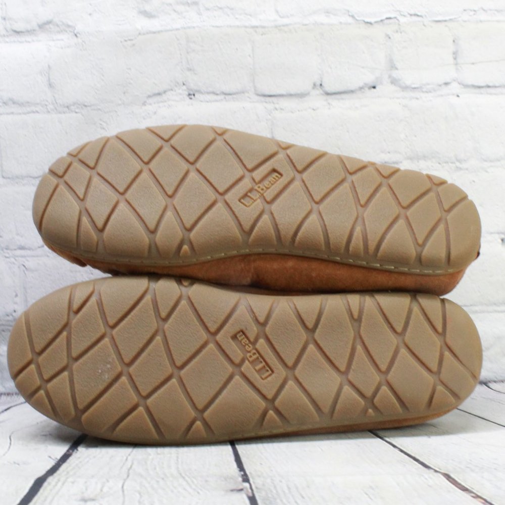 LL Bean Brown Suede Wicked Good Scuffs Shearling Lined Slippers Size 11 M - Picture 9 of 9